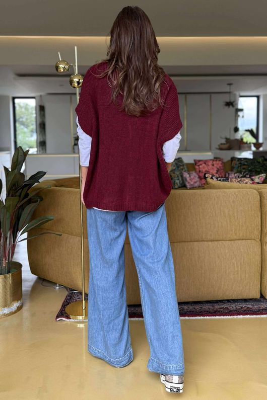 Made in Italy Hush Button Knit Waistcoat Burgundy
